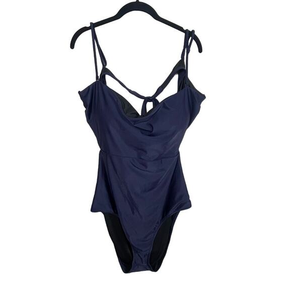 NWT J.‎ Crew One Piece Swimsuit Size 22 – Blue, Removable Straps, Tie Open Back - Picture 1 of 4
